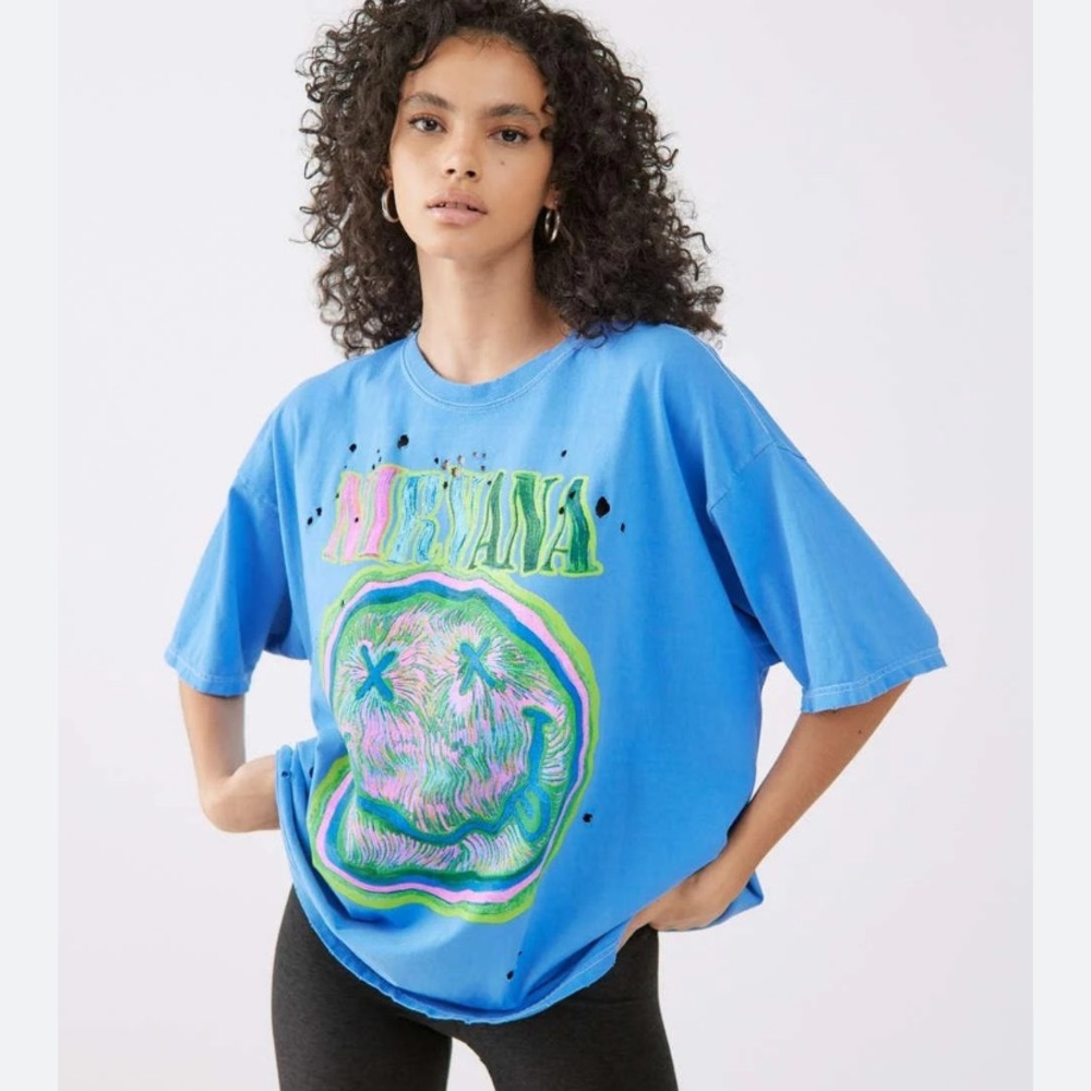 Urban Outfitters Oversized T shirt Dress NIRVANA Sz l/ xl NEW Blue Nevermind